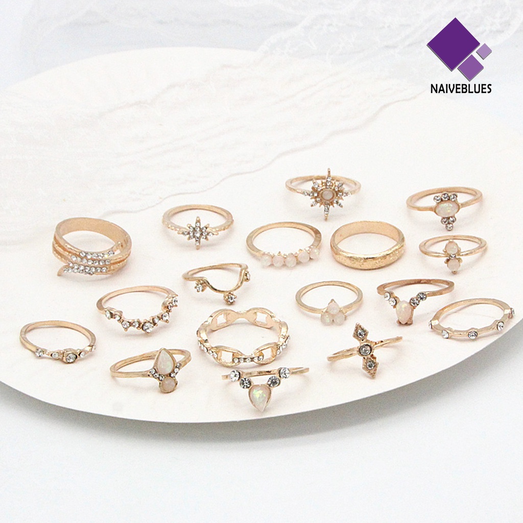 &lt; Naiveblues &gt; 17Pcs/set Bohemian Sederhana Dapat Ditumpuk Berlian Imitasi Midi Ring Knuckle Ring Aksesori