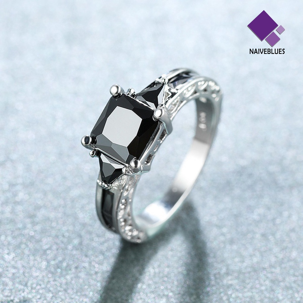 &lt; Naiveblues &gt; Wanita Cincin Cubic Zirconia Eropa Dan Amerika Berongga Keluar Geometris Dekorasi Lady Promise Band