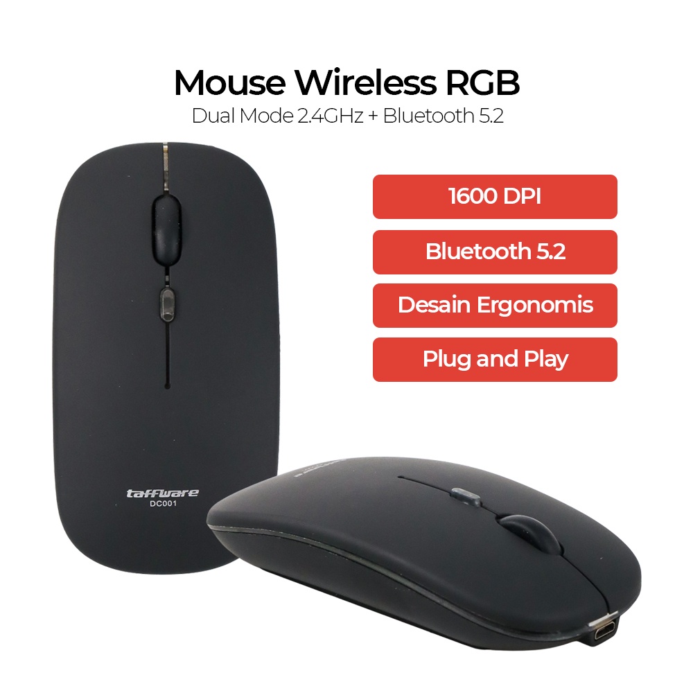 Taffware Mouse Wireless RGB Dual Mode 2.4GHz + Bluetooth 5.2 - DC001