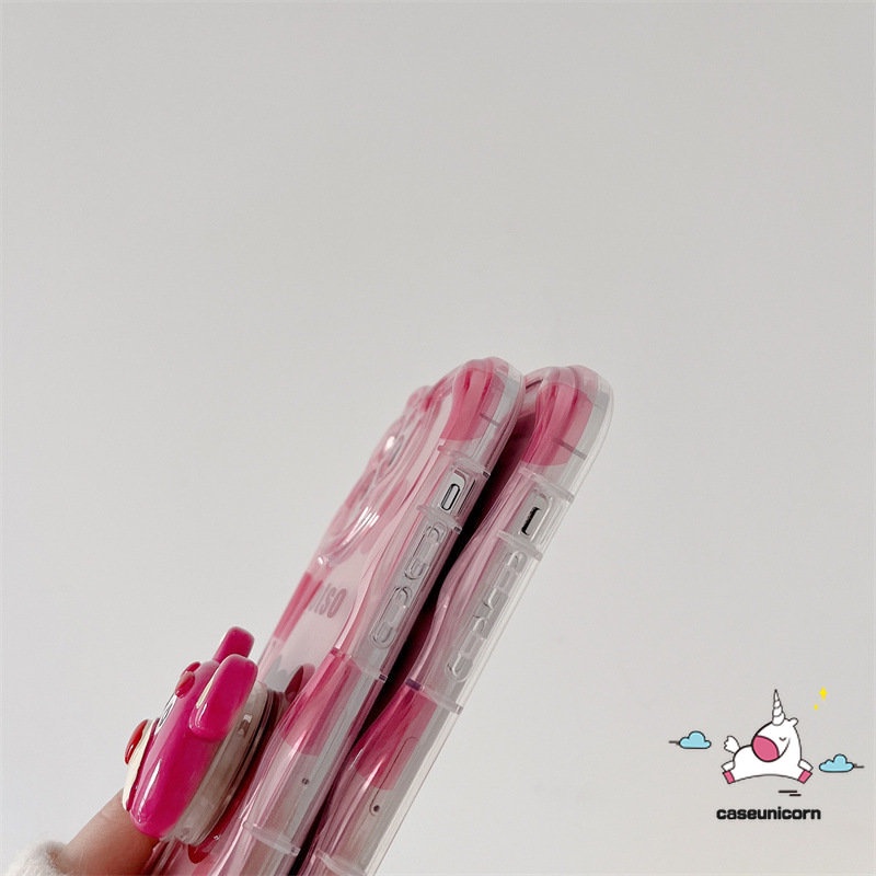 IPHONE Casing Ponsel Tepi Melengkung Bergelombang Kreatif 3D Kompatibel Untuk Iphone11 14 12 13 Pro Max XR X7 8 6s 6 Plus XS Max SE 2020 Kartun Beruang Strawberry Lucu Manyo Shockproof Soft Glossy Cover