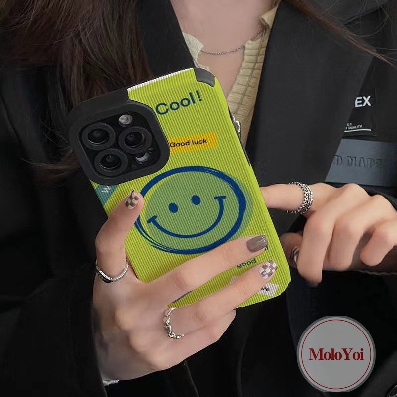 Casing Ponsel Tpu Silikon Tekstur Kulit Mewah Lembut Kompatibel Untuk IPhone XR XS X Max8 7 Plus 11 Pro Max 7Plus 11 13 14 12 Pro Max Kartun Lucu Smiley Face Shockproof Cover