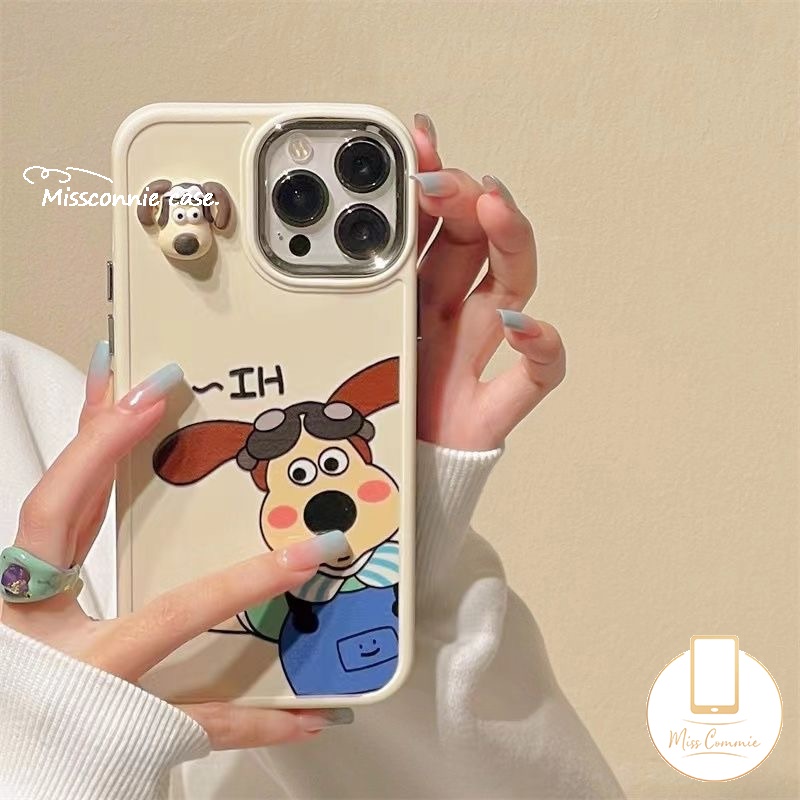 Kartun Wallace Dan Gromit Electroplate Case Kompatibel Untuk IPhone 7plus 11 Pro Max7 8 Plus XR 12 14 13 Pro MAX X 8plus XS MAX 3D Anjing Lucu Plating Bingkai Lensa Logam Soft Cover