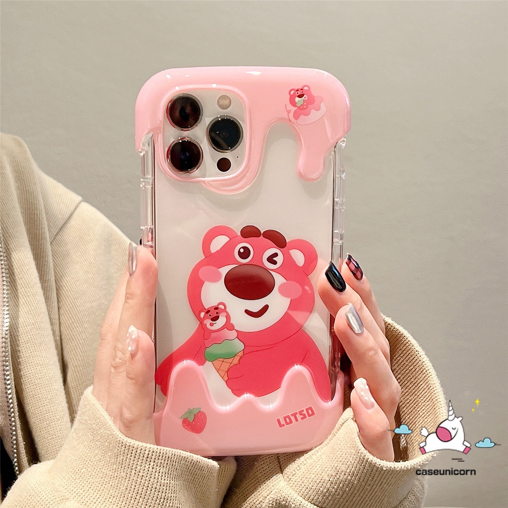 IPHONE Casing Ponsel Candy Ice Cream Kompatibel Untuk Iphone11 14 13 12 Pro Max 7Plus XR 7 8 Plus X XS Max SE 2020 Kartun Lucu Strawberry Bear Manyo Winnie the Pooh Lembut Shockproof Cover