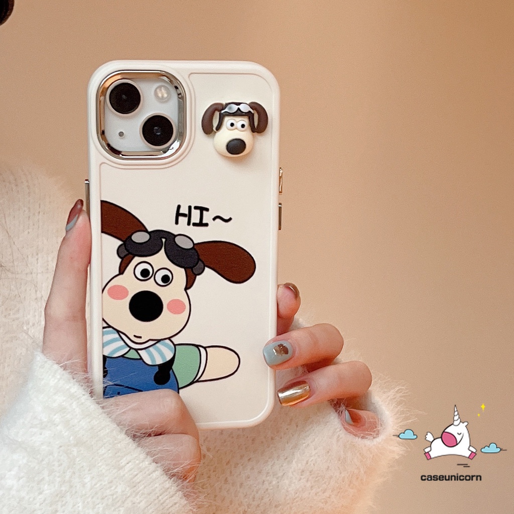 IPHONE Casing Frame Lensa Logam Plating Mewah Kompatibel Untuk Iphone11 12 14 13 Pro MAX XR 7 8 Plus 7plus 8plus X XS MAX Kartun Wallace Dan Gromit Electroplate Lembut 3D Penutup Mainan Anjing Lucu