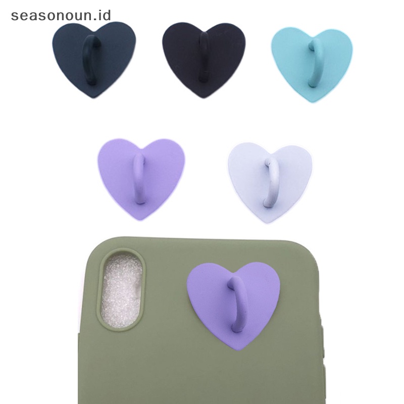 Seasonoun Kawaii Perekat Logam Jantung Telepon Pesona Pemegang Ponsel Case Jari Cincin Stand Hooks Gesper Ch Clasp Aksesoris.