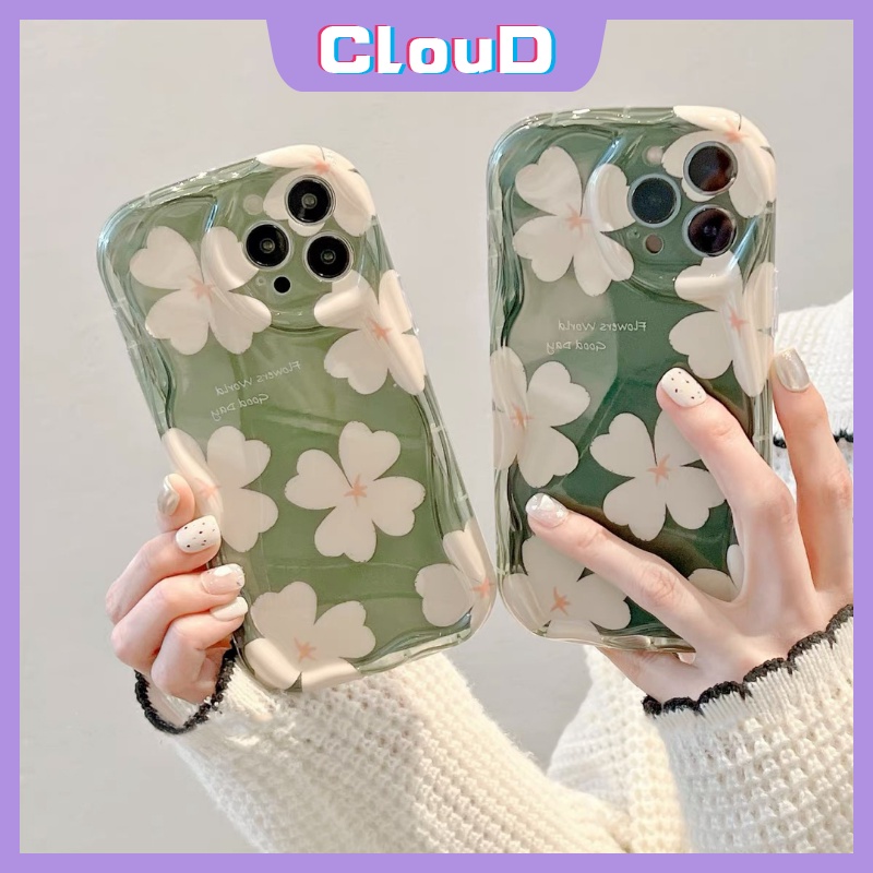 IPHONE Case Bunga Segar Kompatibel Untuk Iphone11 14 13 12 Pro Max 7plus XR X XS Max 7 6 6s 8plus SE 2020 Shockproof Airbag Glossy 3D Wavy Curved Edge Soft Tpu Floral Cover