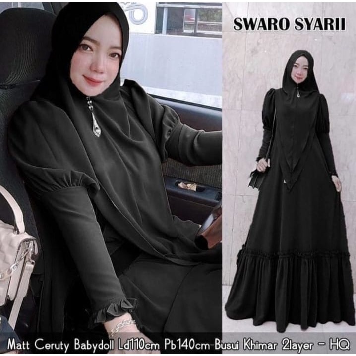 Swaro Syari Gamis Muslim Wanita Syarii 2in1 Busui Matt Ceruty Babydoll Furing 2 Layer l Dress Lebaran