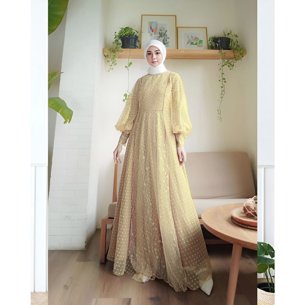 Nessa Series Dress Gaun Elegan Wolycrepe Premium ITY Mix Brukat Gamis Muslim Termurah