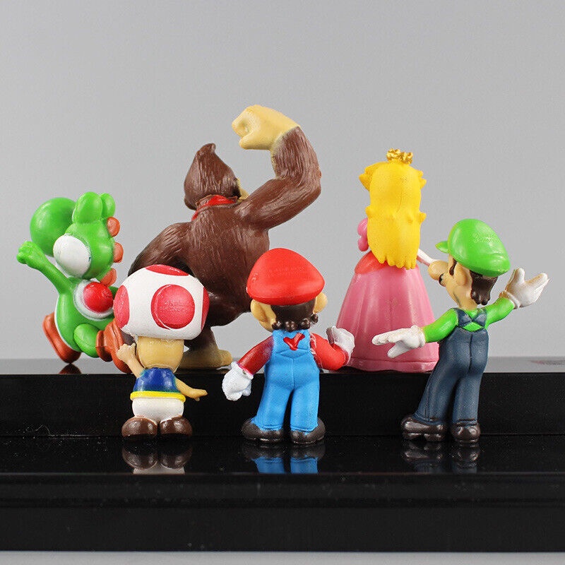 6pcs Super Mary Series Action Figure Mainan Mario Bros Luigi Yoshi Donkey Kong Wario Model Anime Figure Ornamen