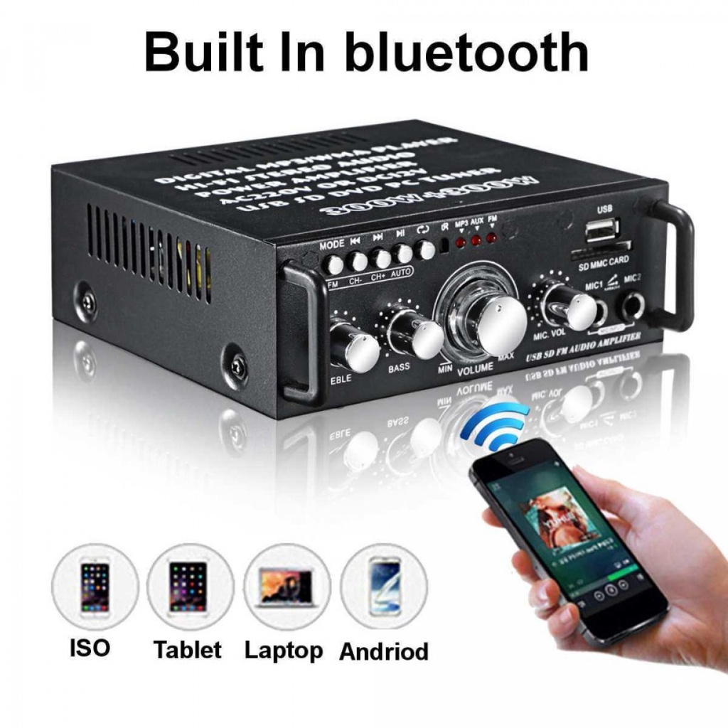 Audio Amplifier Stereo Hi-Fi Bluetooth EQ Karaoke FM Radio 600W Remot