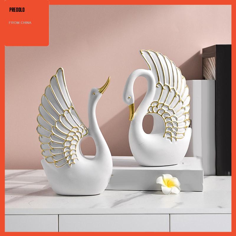 [Predolo] 2x Resin Statue Wedding Home Rak Anniversary Patung Patung Swan
