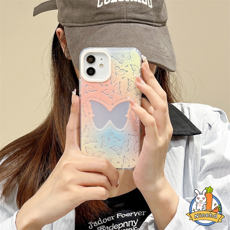 IPHONE Casing Kompatibel Untuk Iphone14 13 12 11 Pro Max X Xr Xs Max8 7 Plus SE 2020 Luxury Metal Laser Butterfly Phone Case Clear Shockproof Bumper Soft Case Lensa Full Cover Pelindung