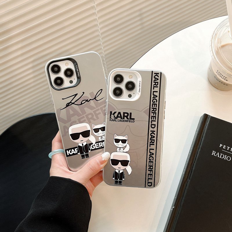 Fashion Silver Karl Lagerfeld Cat Soft Case HP iP iPhone 14 13 12 Pro Max 11 Matte FTD Casing Apple