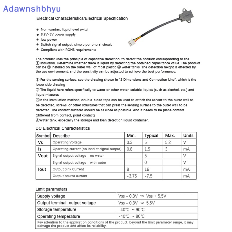 Adhyu 3.3V-5V Non Contact Water Level Sensor Capacitive Liquid Level Sensor Deteksi Cairan Switch Controller Water Level Detector Alat ID