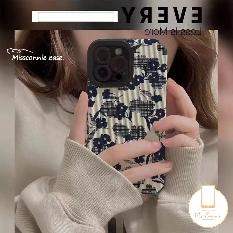 Retro Flowers Case Kompatibel Untuk IPhone 7Plus 14 11 12 13 Pro Max7 8 Plus XR X XS MAX Merek Trendi D.I.O.R Shockproof Lembut Mewah Tekstur Kulit Tpu Cover