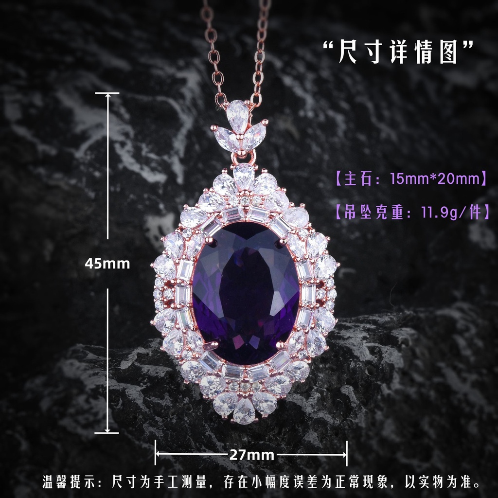 Goldkingdom Aksesoris Perhiasan Fashion Ready Stock Pusat Berbentuk Telur Batu Liontin Briliant Amethyst Kristal Zirkon Kalung