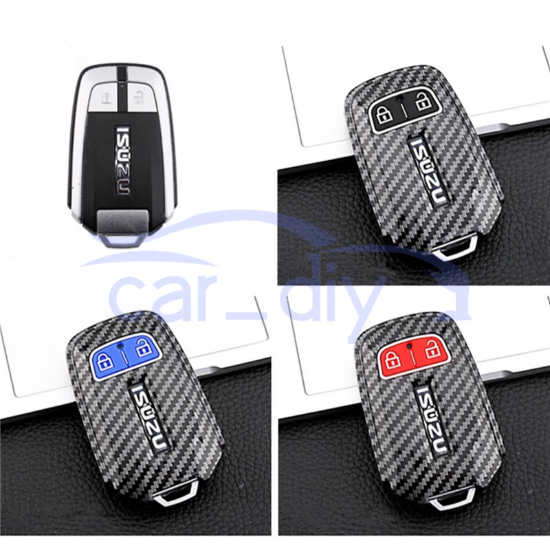 Carbon Fiber ABS Key Case Penutup Remote Mobil Silikon Dengan Gantungan Kunci Untuk Isuzu MUX MU-X D-MAX Pelindung Shell Holder