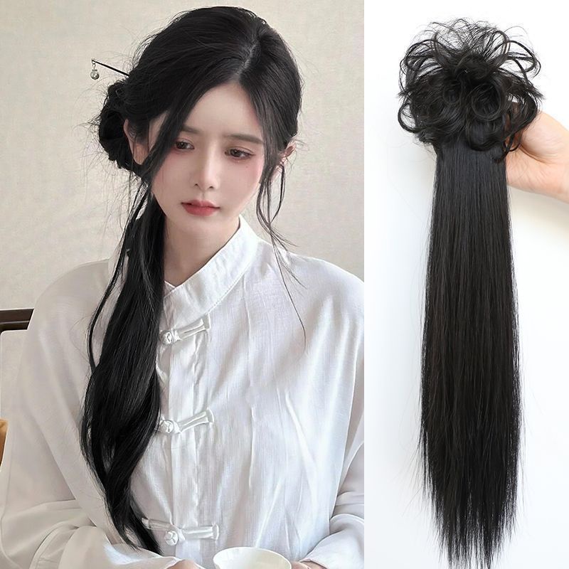 Wig Ponytail Wanita Gadis Gaya China Dengan Klip Menggenggam Simulasi Alami Ekstensi Rambut 43cm