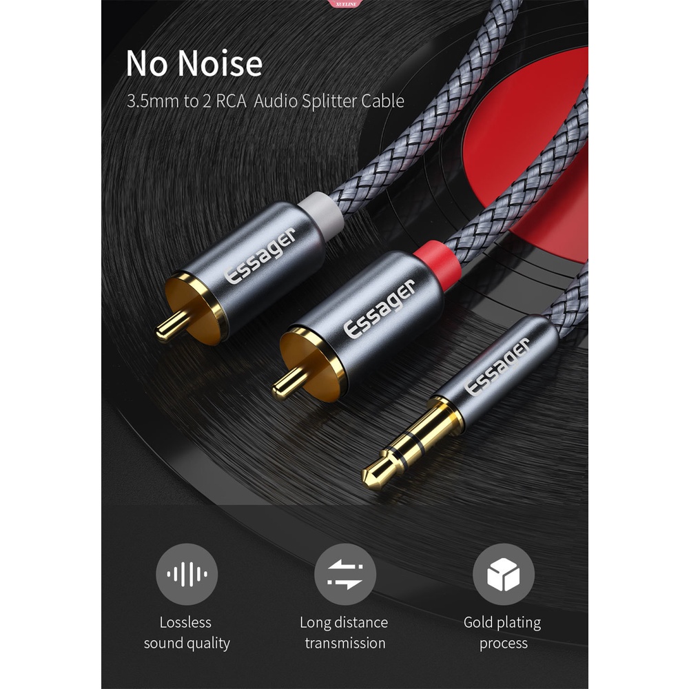 Essager RCA Kabel Audio Jack 3.5 to 2kabel RCA Jack 3.5mm to 2RCA Male Splitter Aux Cable Untuk TV PC Amplifier DVD Speaker Kawat [ZXL]