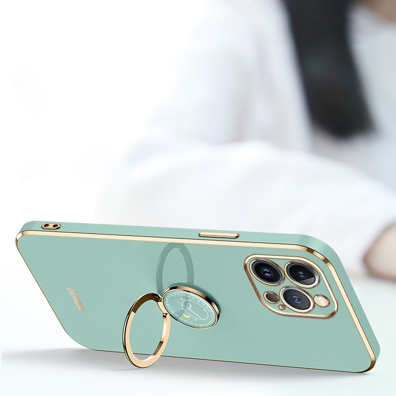 IPHONE Andyh Casing Ponsel Silikon Ultra Tipis Untuk Iphone6 6S Plus7 8 Plus SE2020 X XS Max XR 11 12 13 14 Pro Max Deluxe Perlindungan Jatuh Pita Emas Dengan Jam Cincin Dan Lanyard Gratis