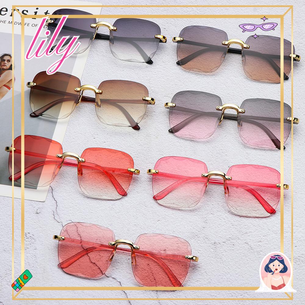 Lily Kacamata Hitam Tanpa Bingkai Persegi Untuk Wanita Musim Panas Transparan Gradiasi Kacamata Matahari Eyewear