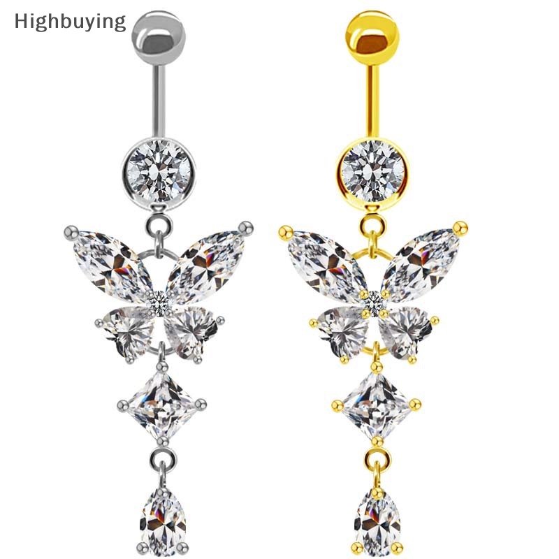 Hbid Butterfly Belly Button Ring Surgical Steel Navel Ring Menjuntai Perhiasan Pusar Pusar Pircing Ring Navel Ring Glory