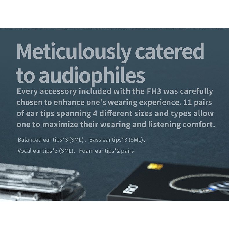 Fiio FH3 2BA+1DD Knowles Beryllium plated Dynamic Hybrid Driver In-ear Earphone IEM S.TURBO Desain Akustik Alloy Shell MMCX