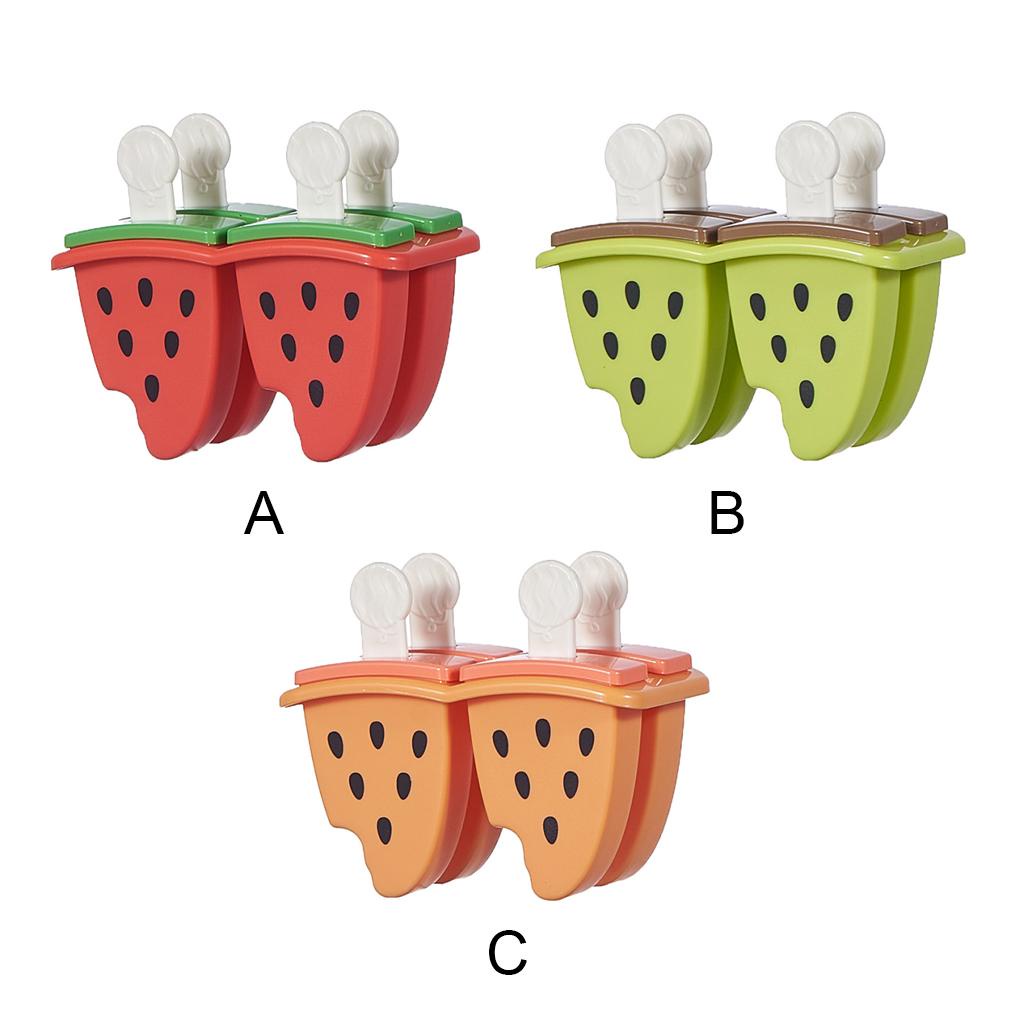 Cetakan Es Krim Bentuk Semangka Kartun Warna Solid 4kisi Dapat Digunakan Kembali DIY Disegel Alat Cetakan Aksesoris Dengan Tutup