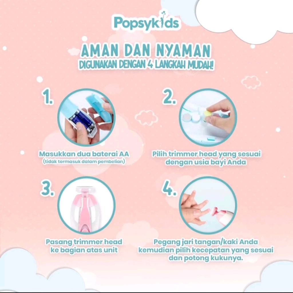 Popsykids Baby Nail Trimmer - Gunting / Pengikir / Pemotong Kuku Bayi Elektrik 6in1 LED