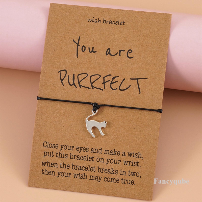 Gelang Pesona Kucing Hewan Yang Indah Untuk Pria Wanita Best Wishes Cat Jewelry Adjustable Animal Cat Lover Gift With Card