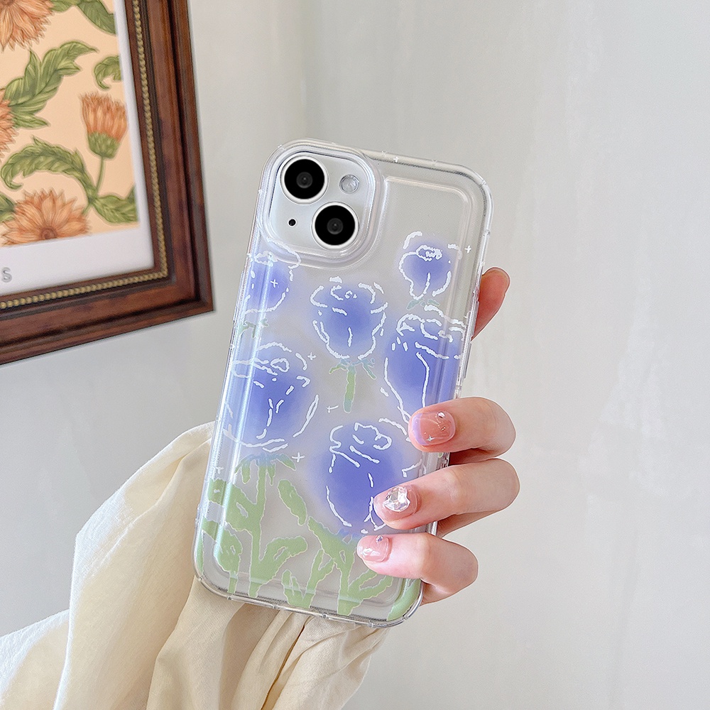 Cushion Puff IPhone Case Kompatibel Untuk Iphone14 Pro Max Vintage Purple Tulip Iphone13 /13 Pro Ip12 /12 Pro Max Iphone11X XS XR 7 8 Plus Classic Soft TPU Back Phone Cover