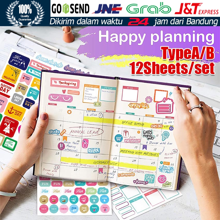 

12Pcs/Set Planner Stickers - Lembar Stiker Motif Kartun Korea Lucu Anti Air Dekorasi Handbook Scrapbook DIY