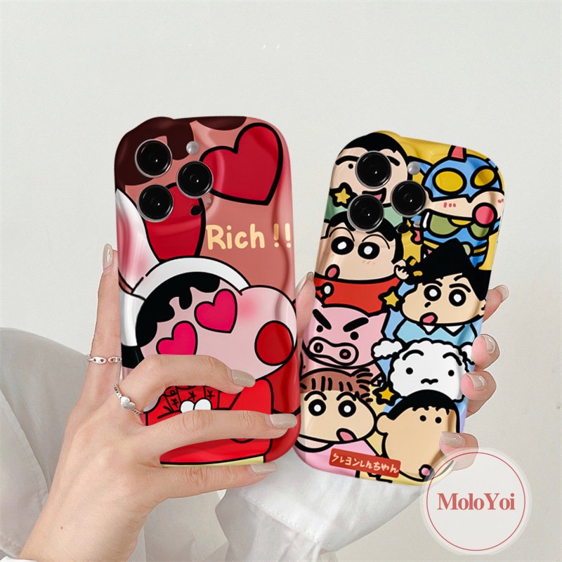 Kartun Toy Story 3D Wavy Curved Edge Phone Case Kompatibel Untuk IPhone XR XS X Max11 12 14 13 Pro 6s 6 8 7 Plus SE 2020 Kartun Lucu Crayon Xiaoxin Soft Cover