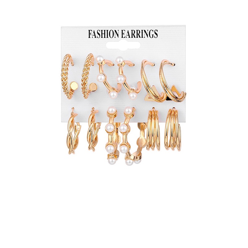 6 Pcs/Set Anting Mutiara Set Kristal Rumbai Elegan Oversized Stud Earrings Wanita Perhiasan Fashion Aksesoris