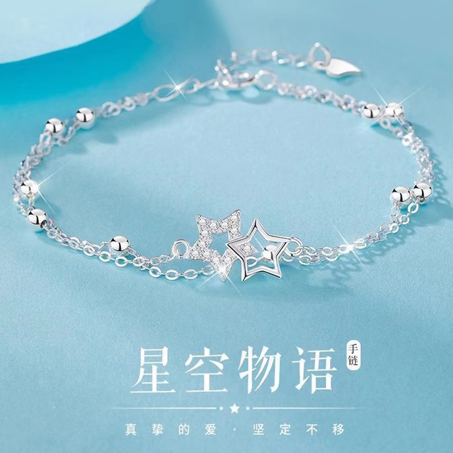 Double -layer Stack Memakai Gelang Bintang Ins Niche Desain Temperamen Sederhana Tangan Ornamen2023Gelang Pacar Perempuan Baru