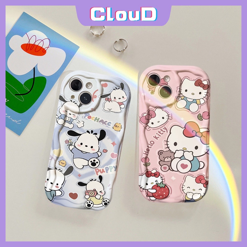 Case Pasangan Hello Kitty Lucu Untuk Realme C35 C33 C21Y C21 C55 C25Y C20 C17 C25 5s 9i 5 7i 5i 6i C3 C30 C20A C12 C31 C11 C15 C25s 3D Tepi Melengkung Bergelombang Kartun Pochacco Puppy Soft Case