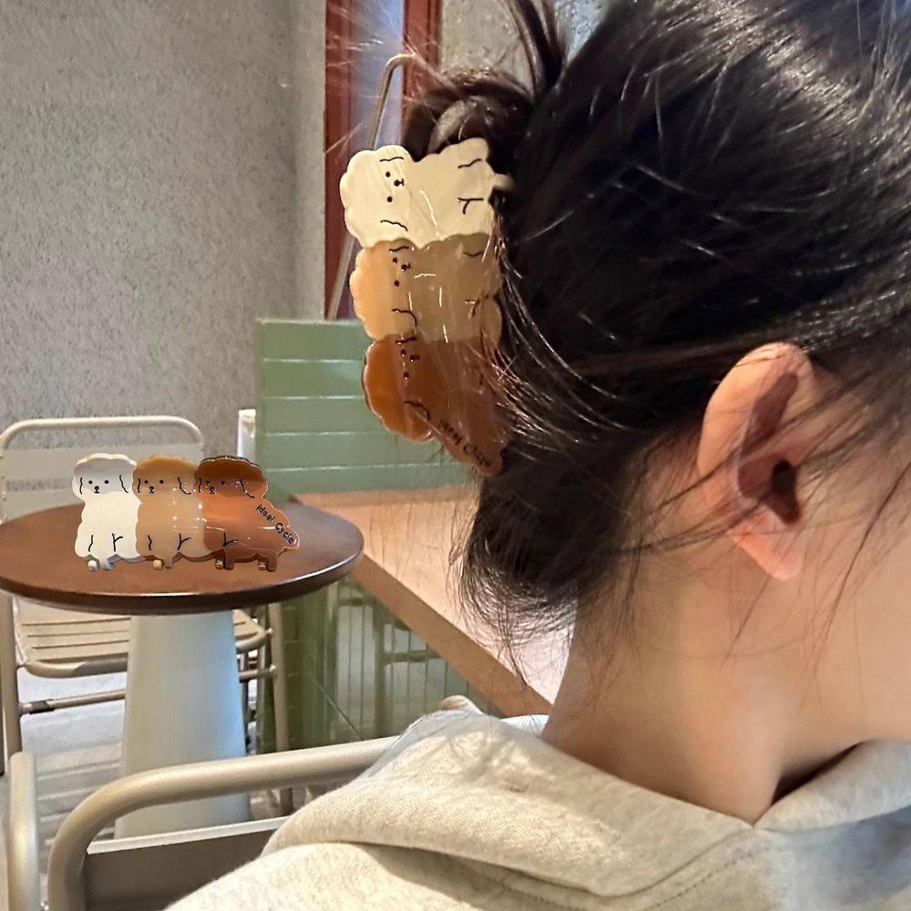 Needway  Asetat Rambut Anjing Cakar Pesta Manis Fashion Hiasan Kepala Hewan Geometris Hairgrip Untuk Gadis Ponytail Holder Besar Jepit Rambut Korea Hiu Klip