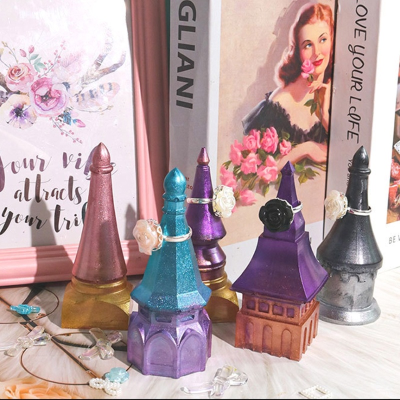 Siy 1pc 5Pcs DIY Epoxy Kristal Hari Kasih Sayang Castle Rings Holder Cetakan Untuk Sabun Lilin Holder Penyimpanan Perhiasan Home Deco