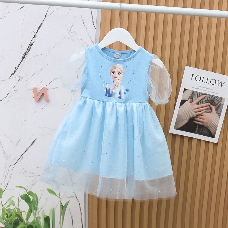 1-8 tahun Frozen Elsa Baby Princess Dress/Gaun Gelembung Jala/Gaun Anak Perempuan/Baju anak/Dress anak