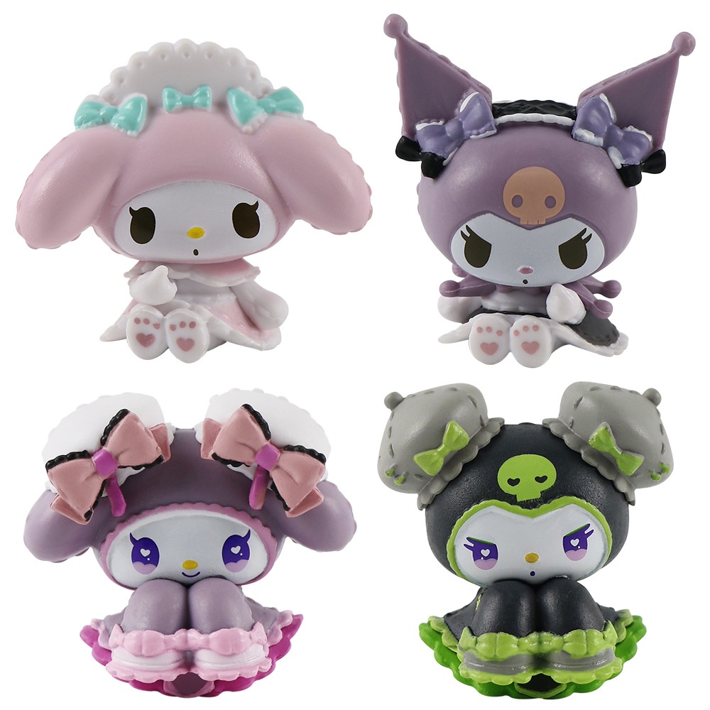 Sanrio Figure Kawaii Kuromi Action Figure Collection Tokoh Anime Model Kartun Mini Lolita Set Anak Mainan Boneka