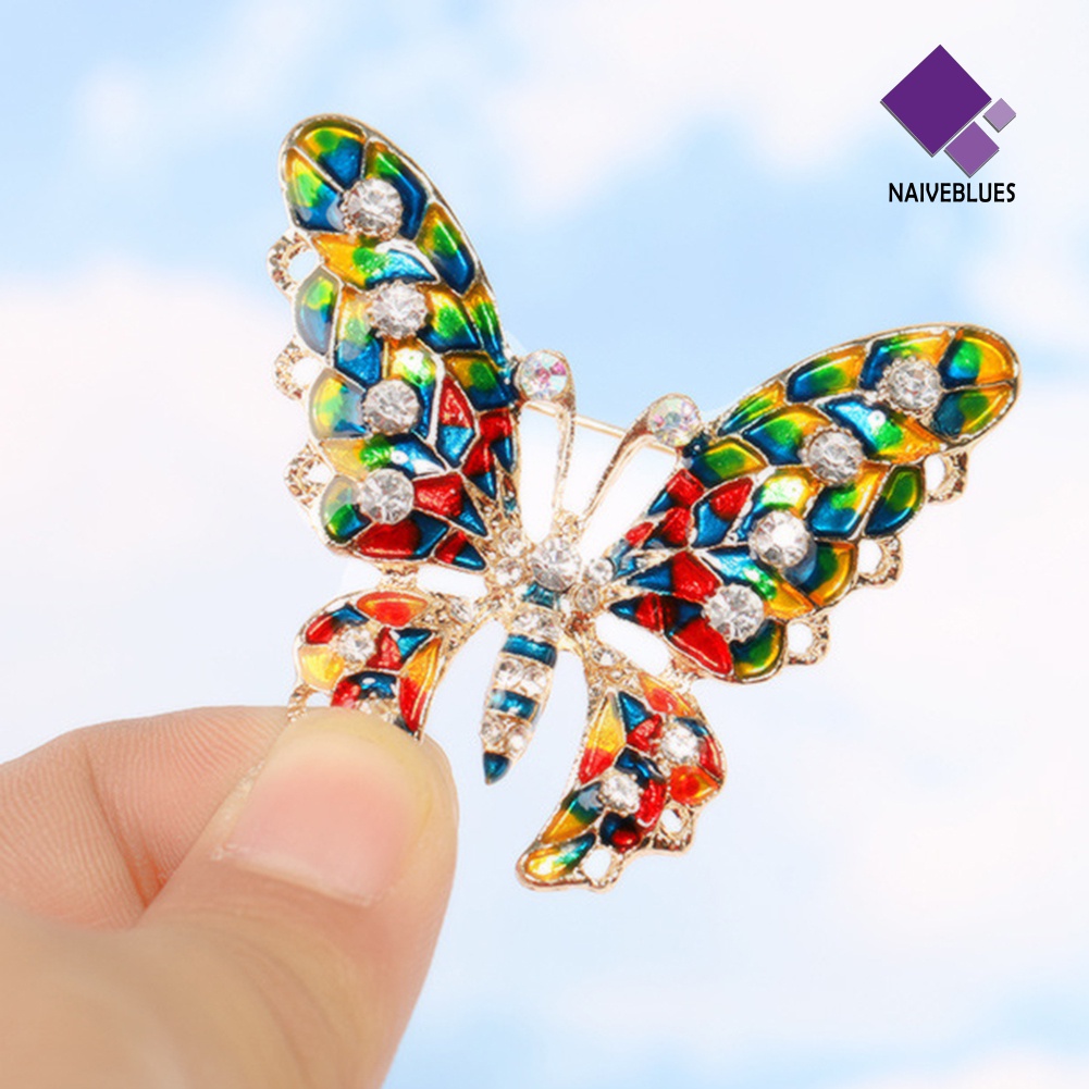 &lt; Naiveblues &gt; Kupu-Kupu Bergaya Berlian Imitasi Bertatahkan Enamel Alloy Bros Pin Lencana Pakaian Dekorasi