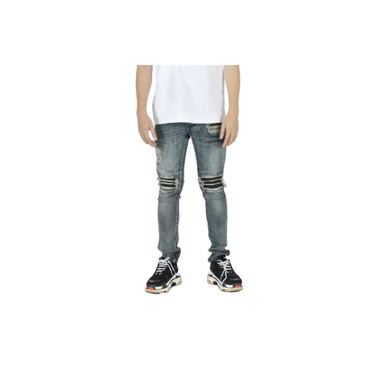 Weird Jeans - Zyn Blue - Celana Jeans Pria Skinny Slimfit Strech Ripped Tambal