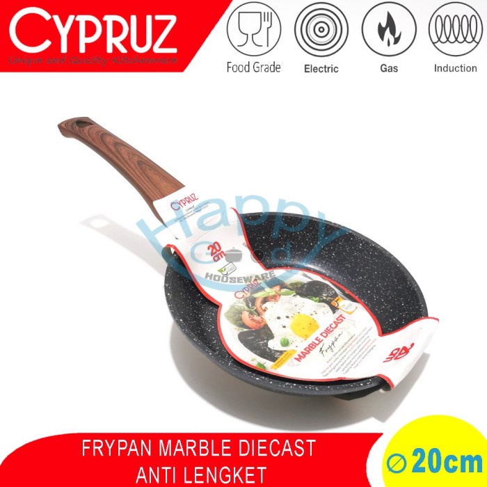 CYPRUZ 20cm BLACK MARBLE DIECAST Fypan | Teflon Induksi Anti Lengket