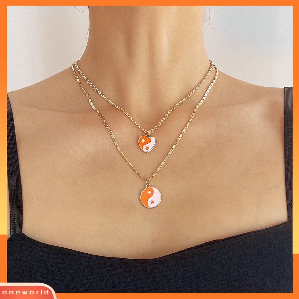 [ONE] Women Necklace Kalung Liontin Lapis Ganda Hati Warna Cerah Ringan Untuk Hadiah