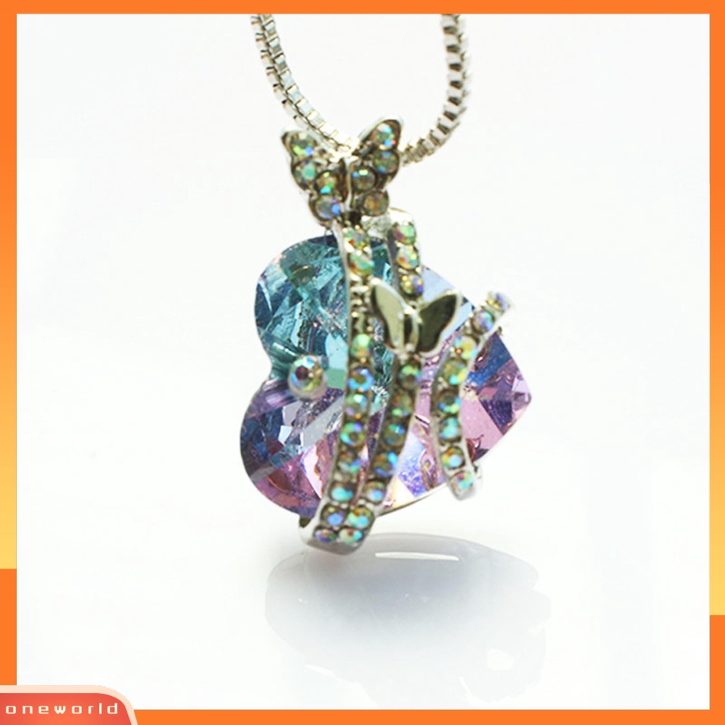 [ONE] Wanita Kalung Kupu-Kupu Hati Berlian Imitasi Perhiasan Electroplating Terang Kilau Kalung Perhiasan Hadiah