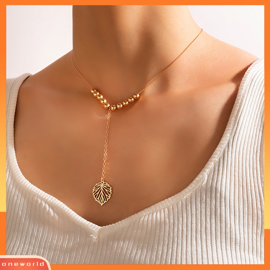 [ONE] Rantai Klavikula Eye-catching Sparkling Alloy Fashionable Liontin Daun Kalung Mungil Charms Untuk Wanita