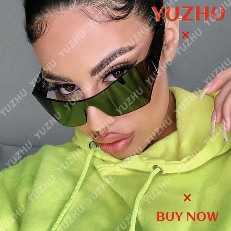 (YUZHU) One Piece Oversized Rimless Sunglasses Western Fashion Irregular Outdoor Cycling Sports Sunglasses