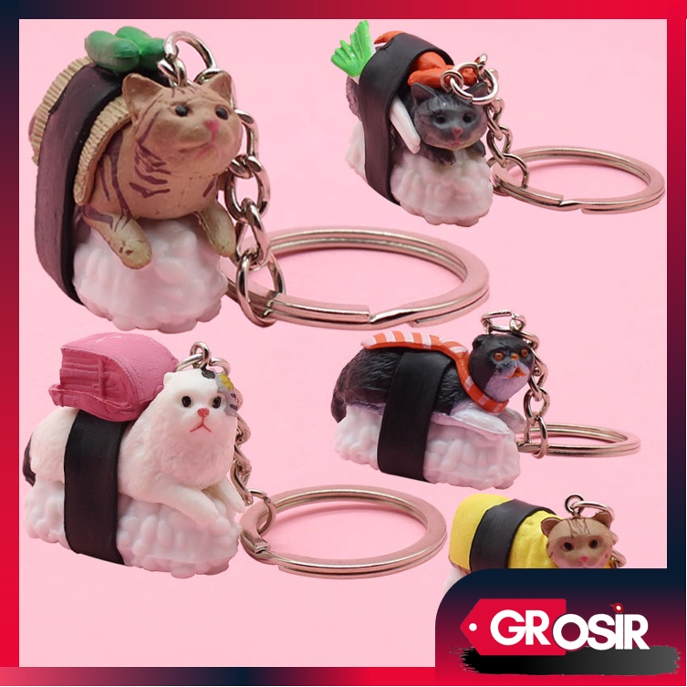 Grosir - G1077 Keychain Motif Makanan Jepang / Gantungan Kunci Bentuk Sushi Cat / Gantungan Model Cat Sushi / Gantungan Lucu