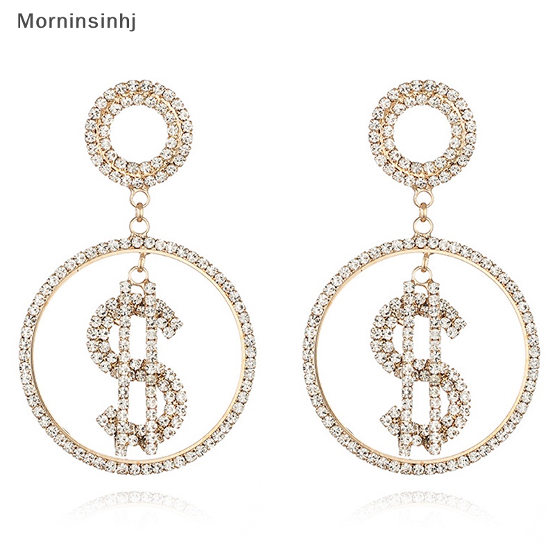 Mornin Berlian Imitasi Dollar Money Pendant Anting Kristal Bulat Drop Jewelry id