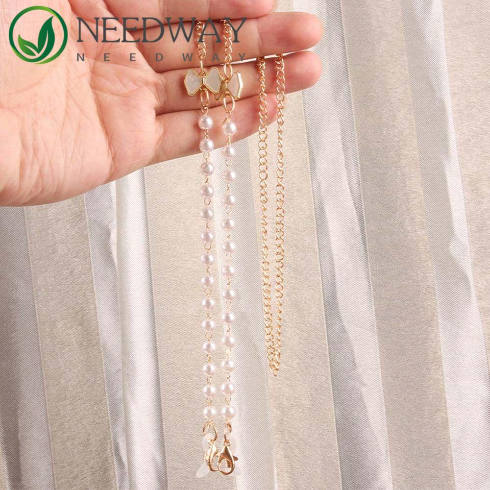 Needway   Rantai Kacamata Wanita Perempuan Non Slip Mutiara Masker Lanyard Busur Kacamata Rantai Tontonan Cord